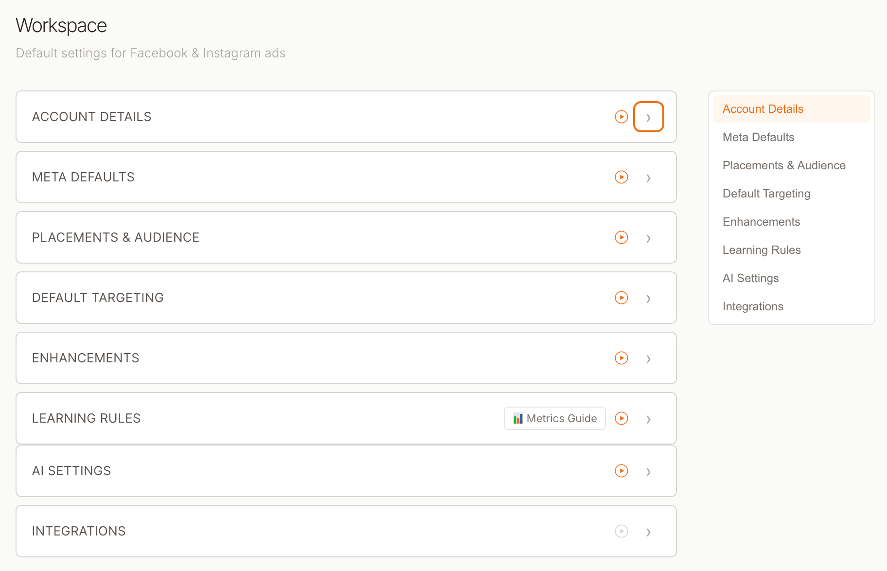 Workspace settings